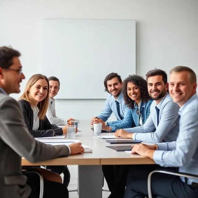 A diverse group of professionals in a meeting.