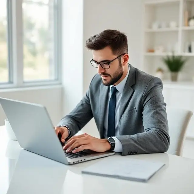 A professional updating their resume on a laptop.