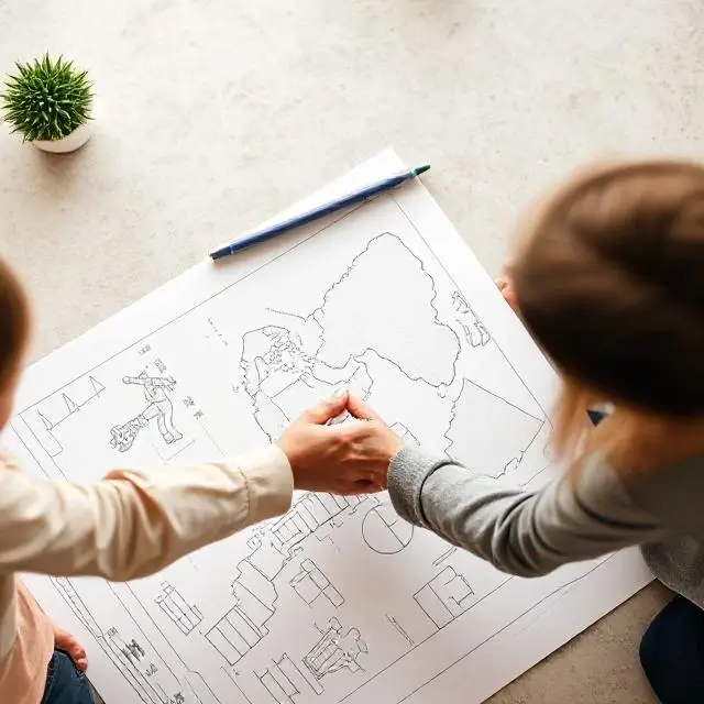 Two people collaborating over a blueprint, symbolizing partnership