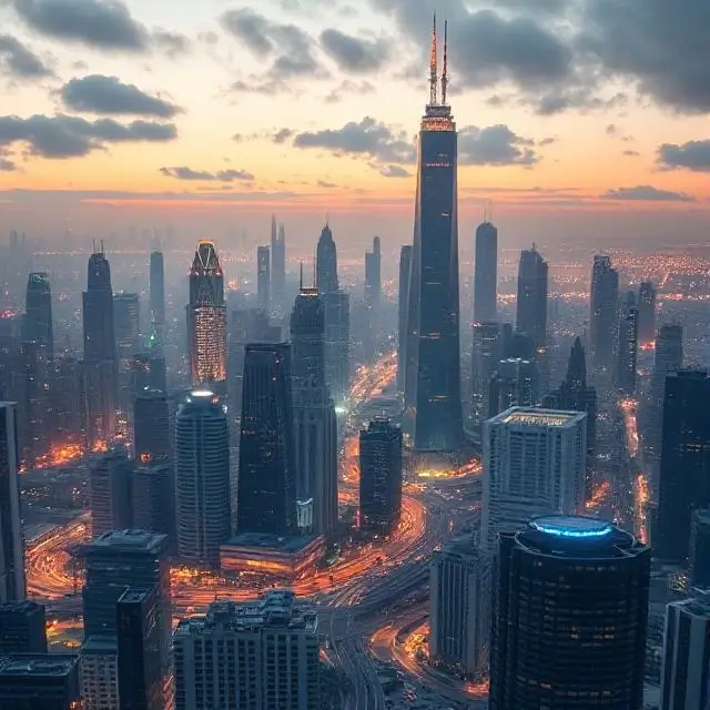Futuristic cityscape representing the future of work